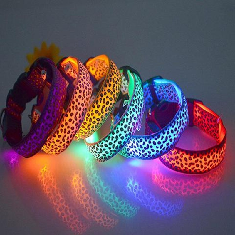 Leopard LED Dog Collar - Adjustable Light-Up Safety Collar, Battery or Rechargeable