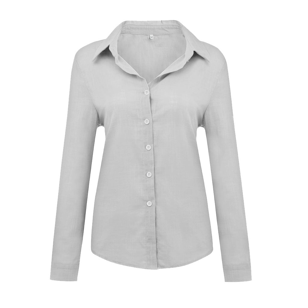Loose Button Lapel Cardigan Top Long Sleeve Shirt Women's Blouses