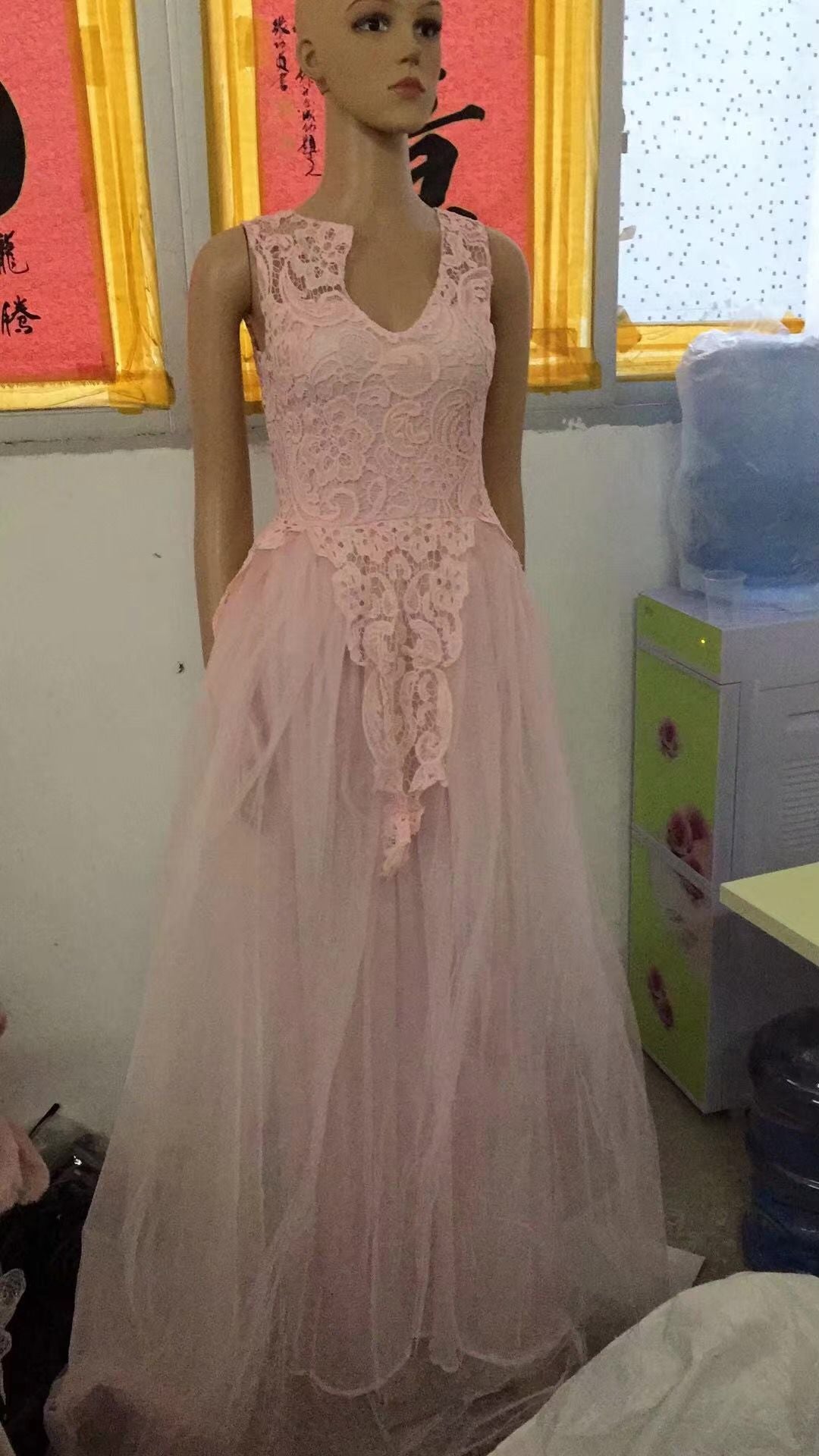 Women Wedding Dress Sleevless Flowers Lace