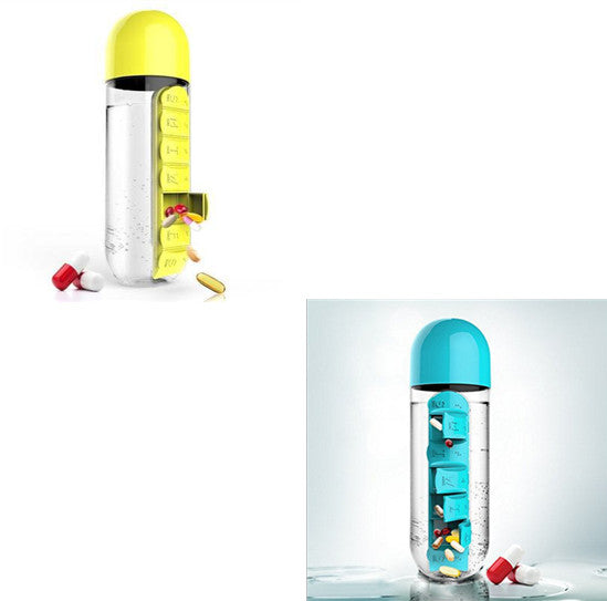 2-in-1 Water Bottle with Pill Box - Travel Cup with Storage