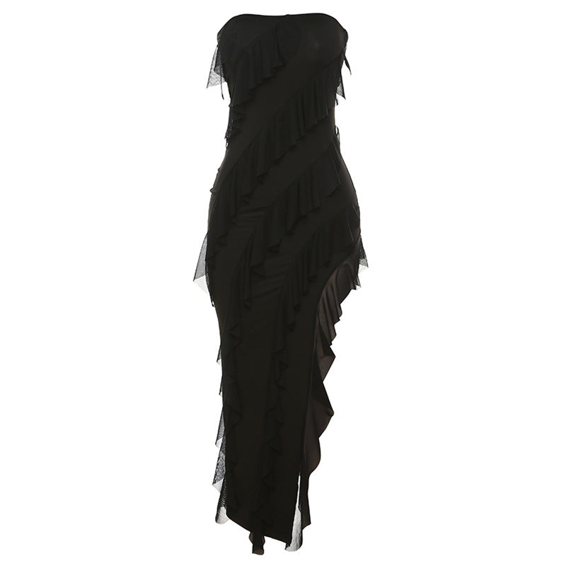 Summer Trend Skinny Women's Fashion Tube Top Backless Split Tassel