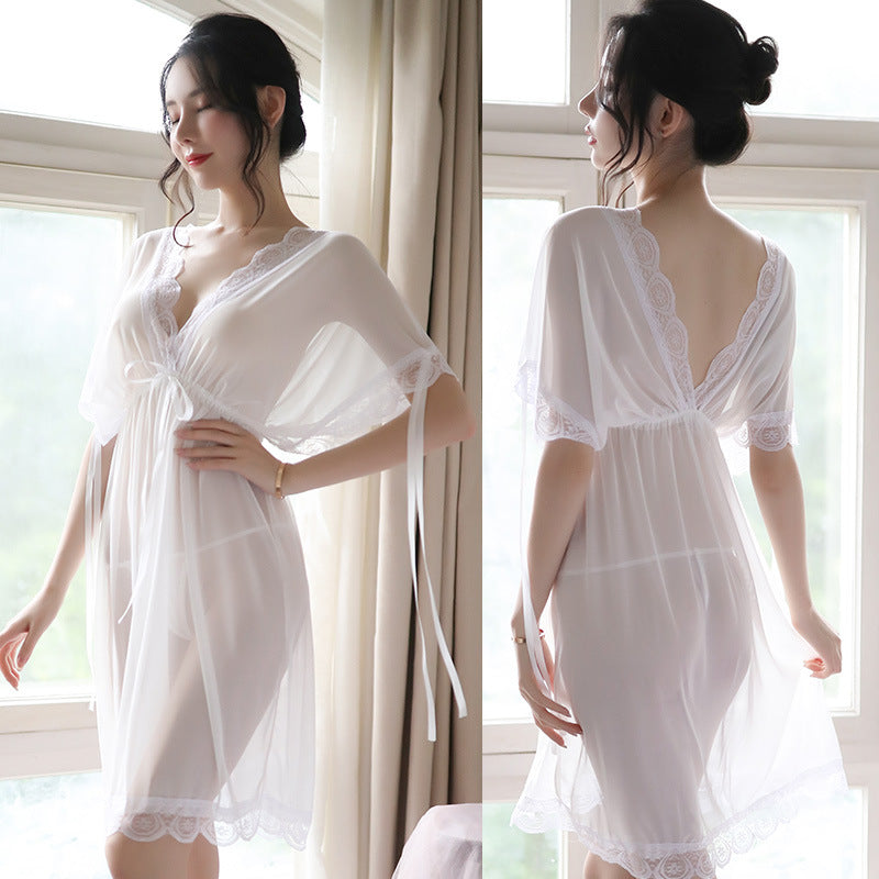 Women’s Silk Satin V-Neck Nightgown - Backless Sleep Shirt Nightwear