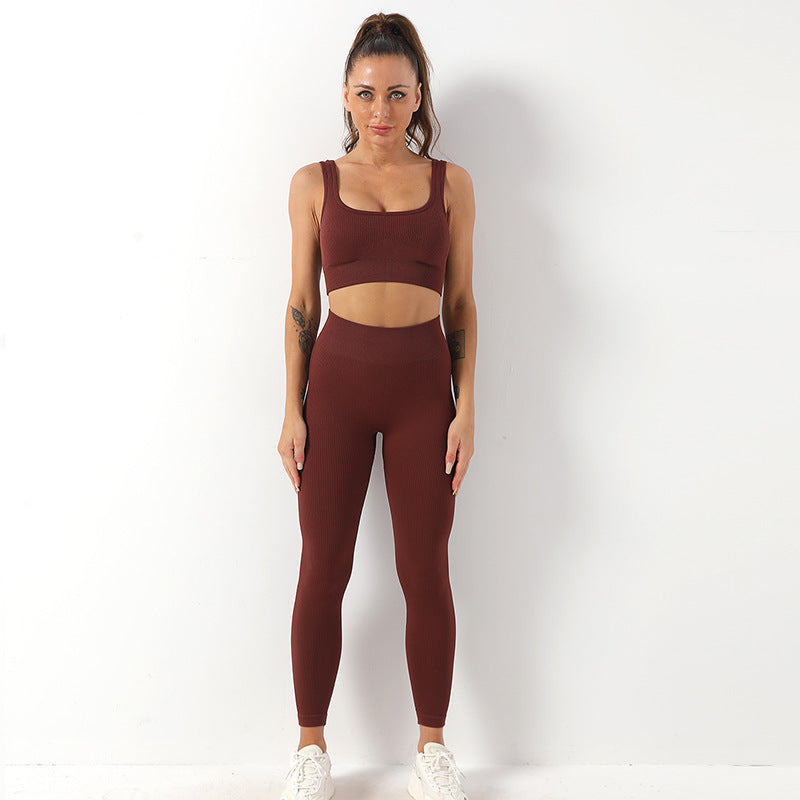 2pcs Thread Yoga Suit Seamless Bra and Butt Lifting High Waist