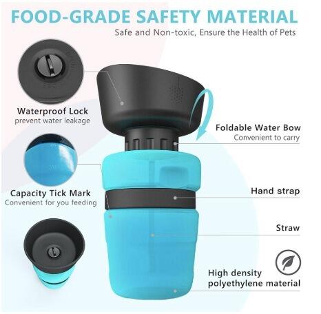 Foldable Dog Travel Water Bottle 520 ml - Leakproof Portable Pet Drinker