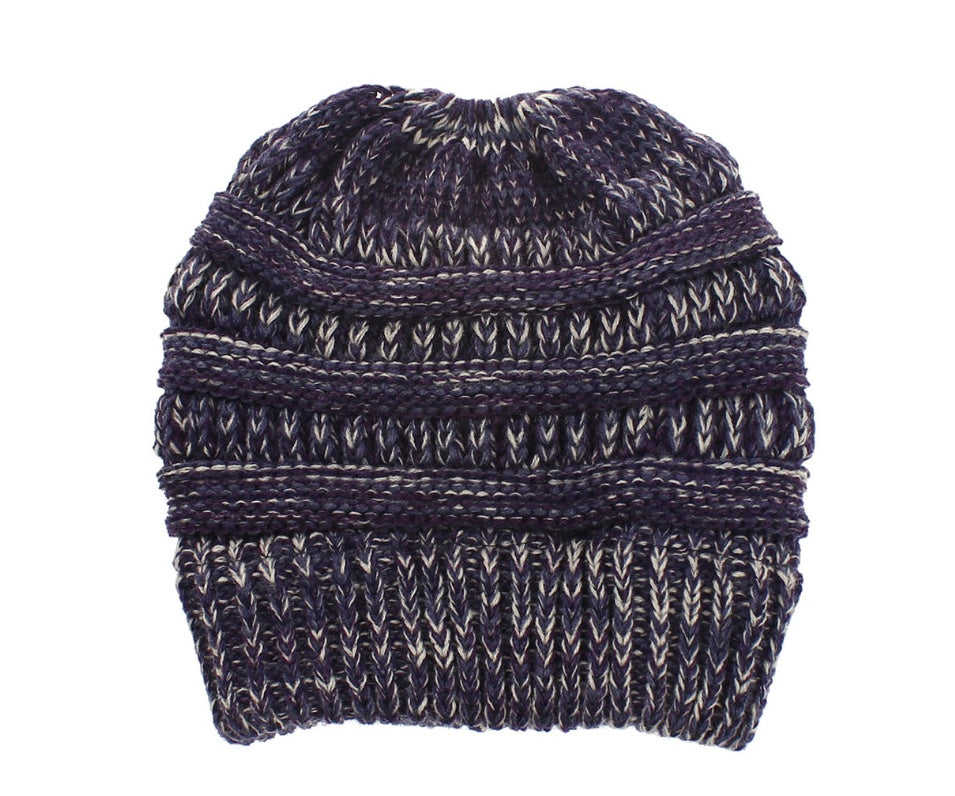 Mixed Color Knitted Wool Hat Ladies Non-Labeled Ponytail