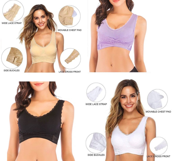Front Cross Side Buckle Lace Non-Wire Sports Fitness Bra