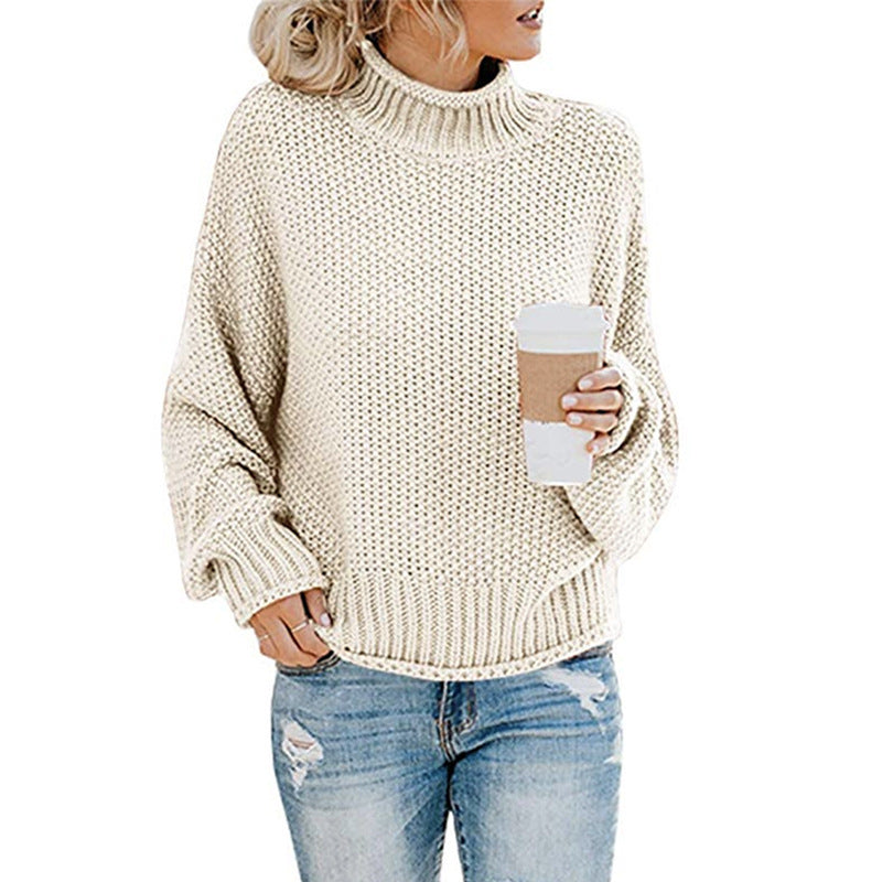 Solid Turtleneck Pullover Sweater Winter Fashion Casual Knitted