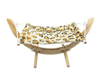 Wooden Cat Hammock Bed - Elevated Cat Lounger with Washable Fabric