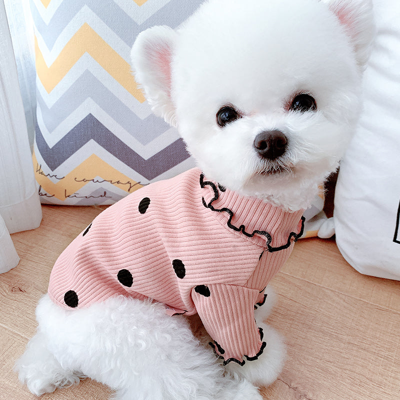Polka Dot Turtleneck Dog Shirt - Soft Cotton Base Layer for Small Dogs