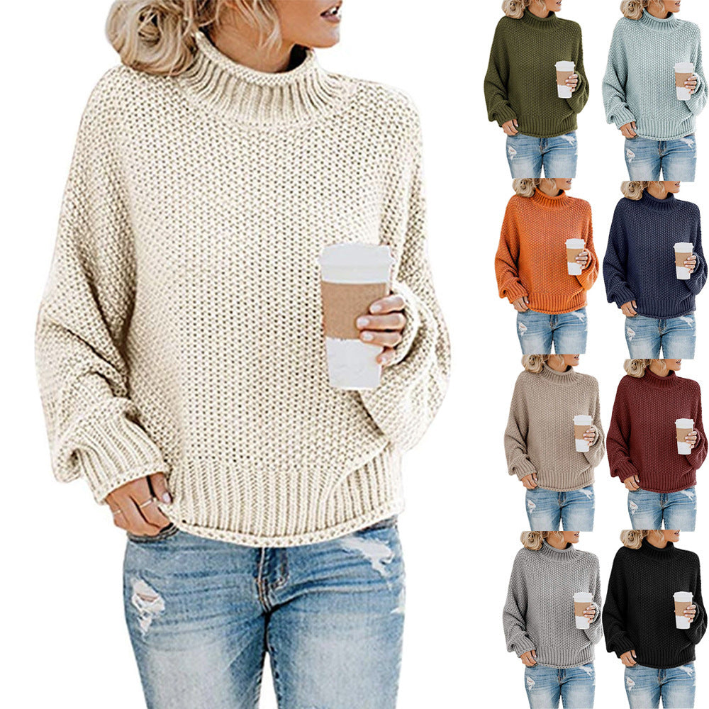 Solid Turtleneck Pullover Sweater Winter Fashion Casual Knitted