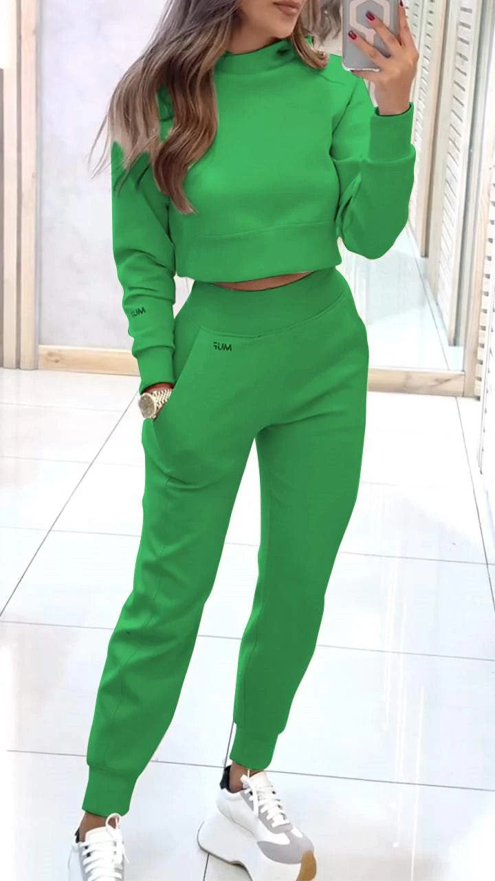 Stand Collar Sports Suit Fashion Pullover Long-Sleeves Short Top