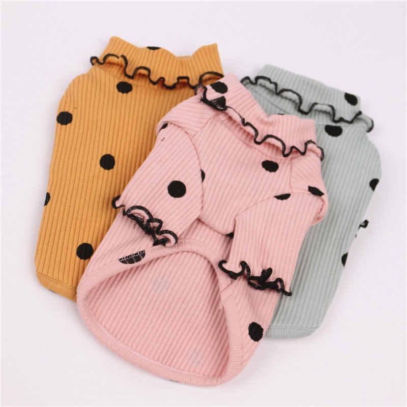 Polka Dot Turtleneck Dog Shirt - Soft Cotton Base Layer for Small Dogs