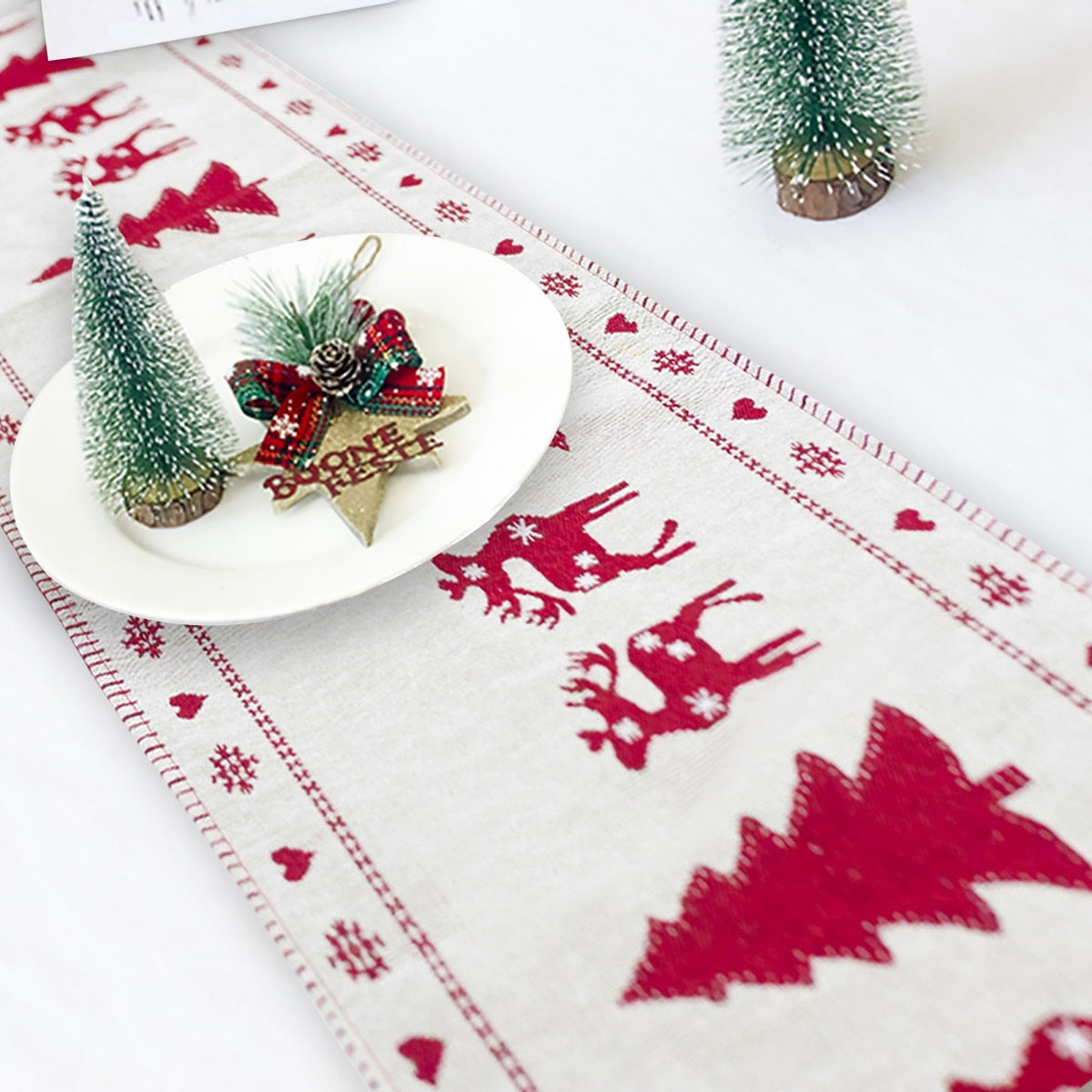 Christmas Elk Snowman Table Runner Merry Decorations | Holiday Gift