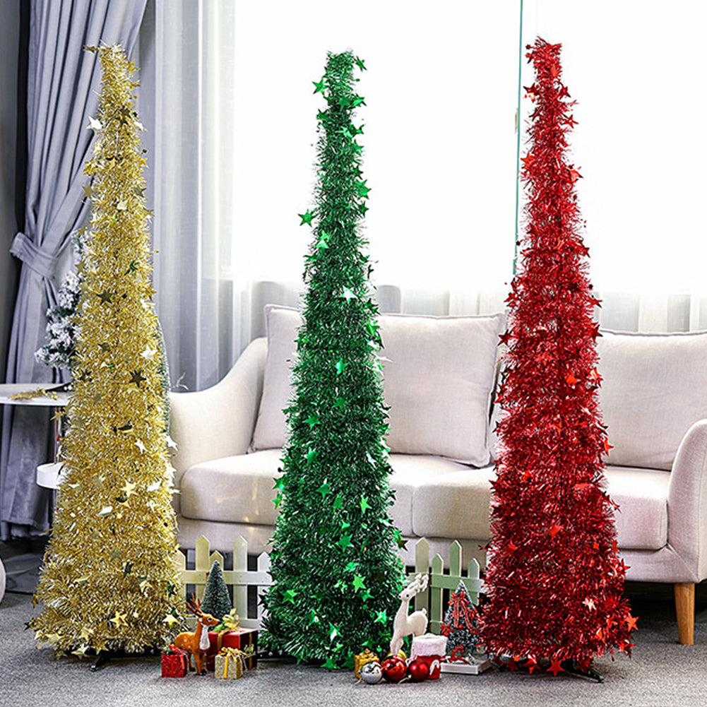 Christmas Artificial Tinsel Up Tree with Stand Gorgeous Collapsible