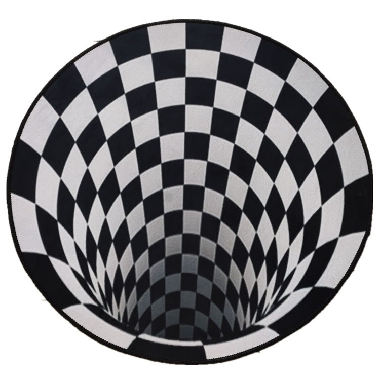 3D Geometric Round Carpet Vortex Illusion Rug Black&white Stereo