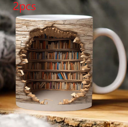 3D Bookshelf Ceramic Mug - Creative Book Lover Coffee Cup