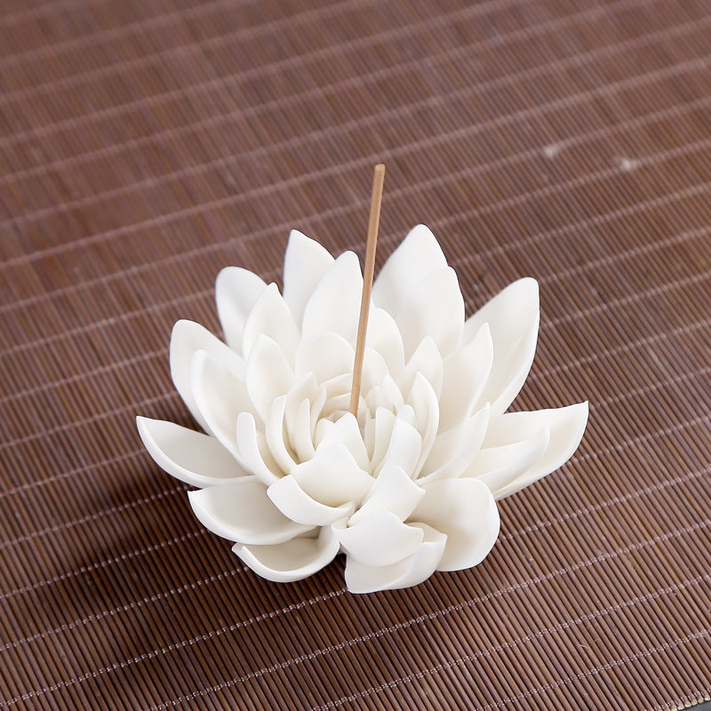 White Porcelain Lotus Incense Burner - Zen Incense Holder