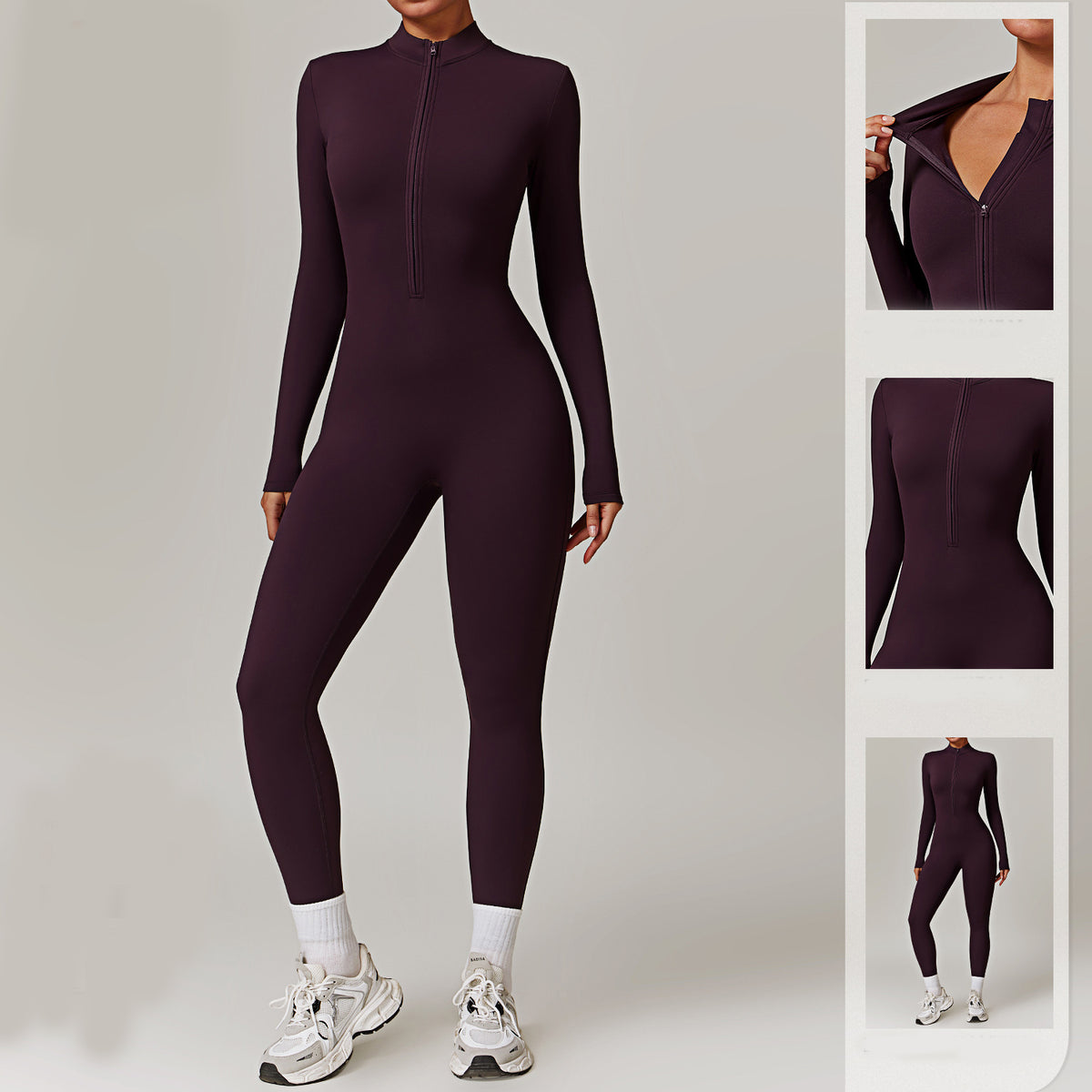 Warm Zipper Long-Sleeved Jumpsuit Yoga Fitness Sports Pants