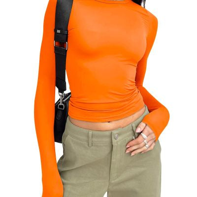 Women's Clothing Fashion Slim Long-Sleeved Pullovers Tops Solid