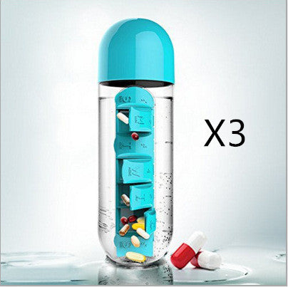 2-in-1 Water Bottle with Pill Box - Travel Cup with Storage