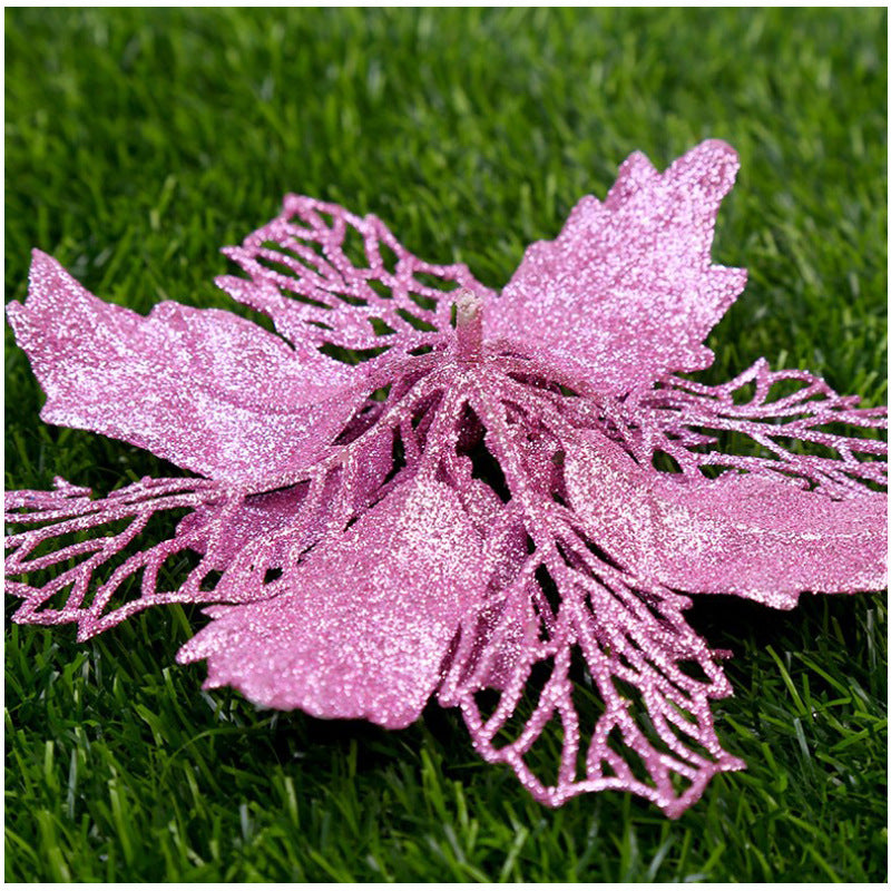 Christmas Glitter Artifical Flowers Tree Decorations for Home Fake
