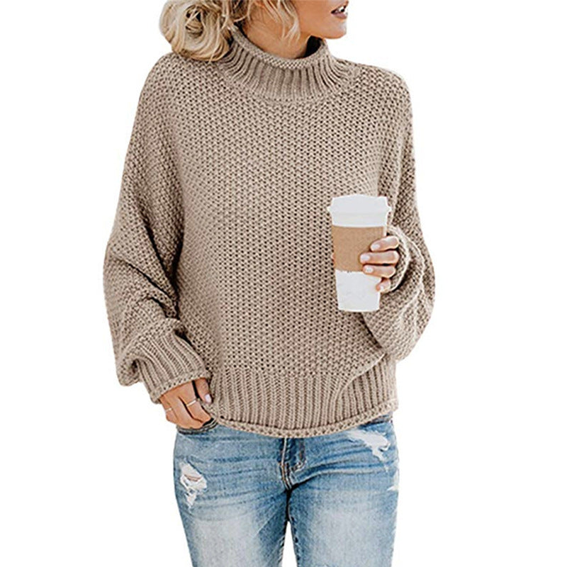 Solid Turtleneck Pullover Sweater Winter Fashion Casual Knitted