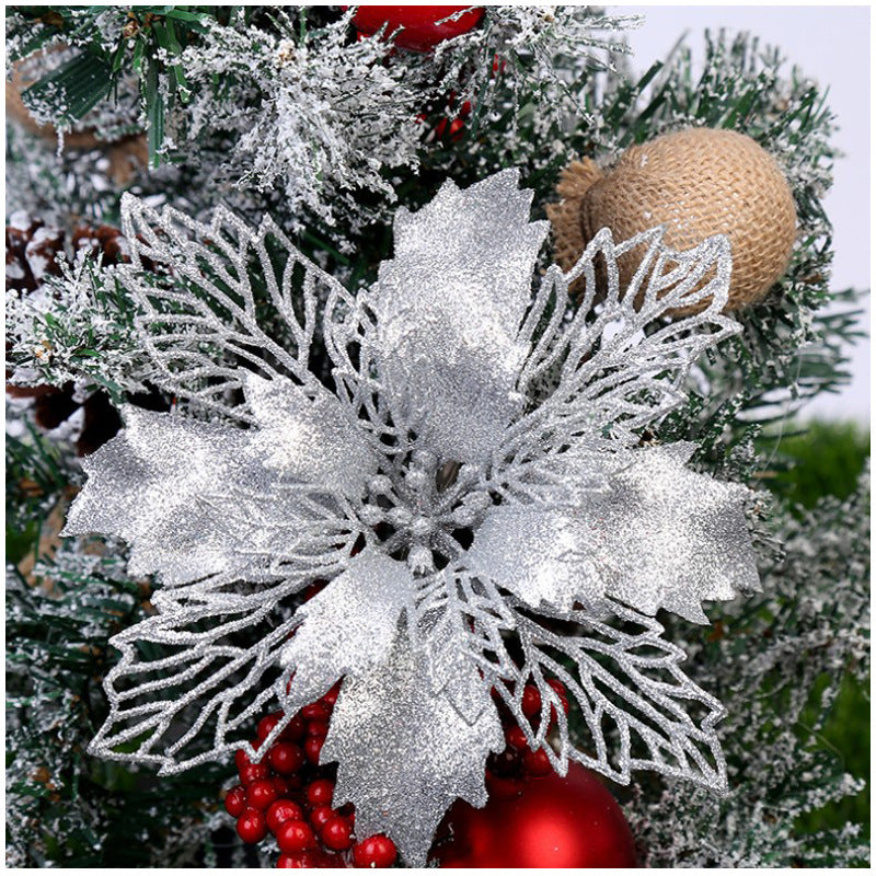 Christmas Glitter Artifical Flowers Tree Decorations for Home Fake