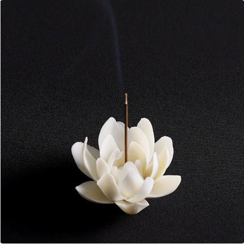 White Porcelain Lotus Incense Burner - Zen Incense Holder