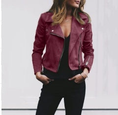 Lapel and Diagonal Zipper Short Women's Clothing