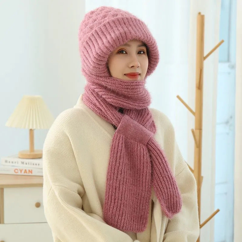 Women's Fleece-Lined Scarf and Hat Winter Warm Knitted