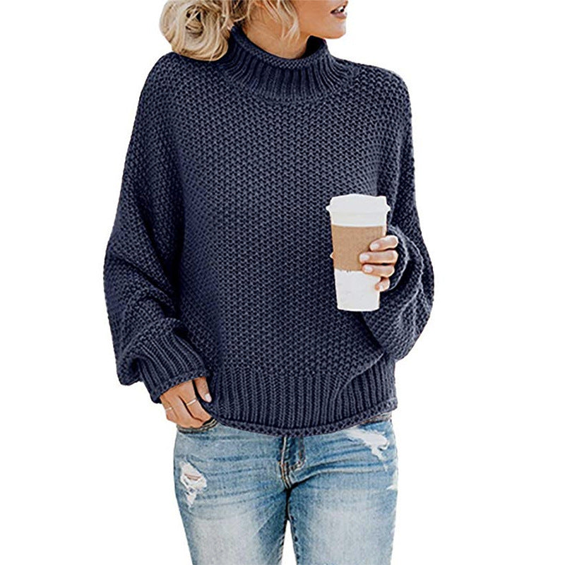 Solid Turtleneck Pullover Sweater Winter Fashion Casual Knitted