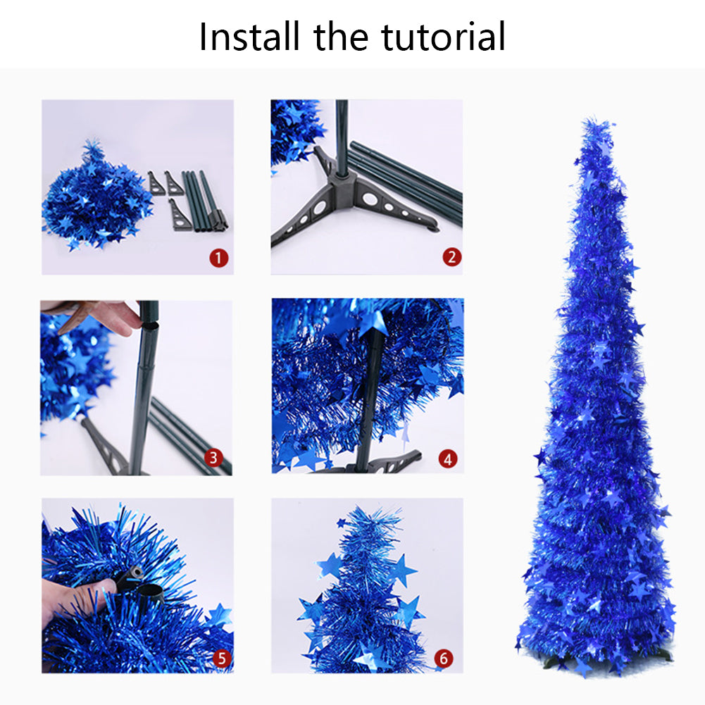 Christmas Artificial Tinsel Up Tree with Stand Gorgeous Collapsible