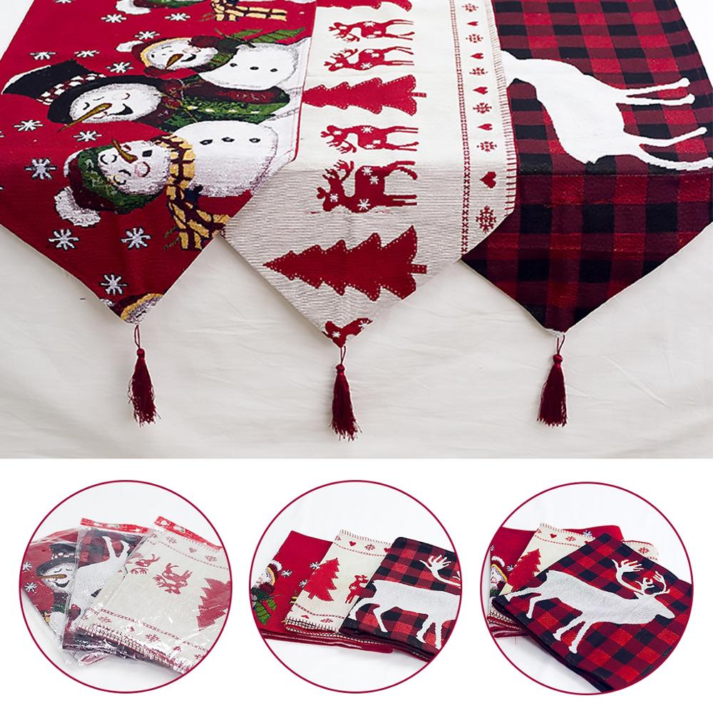 Christmas Cotton and Linen Embroidery Table Runner | Holiday Gift