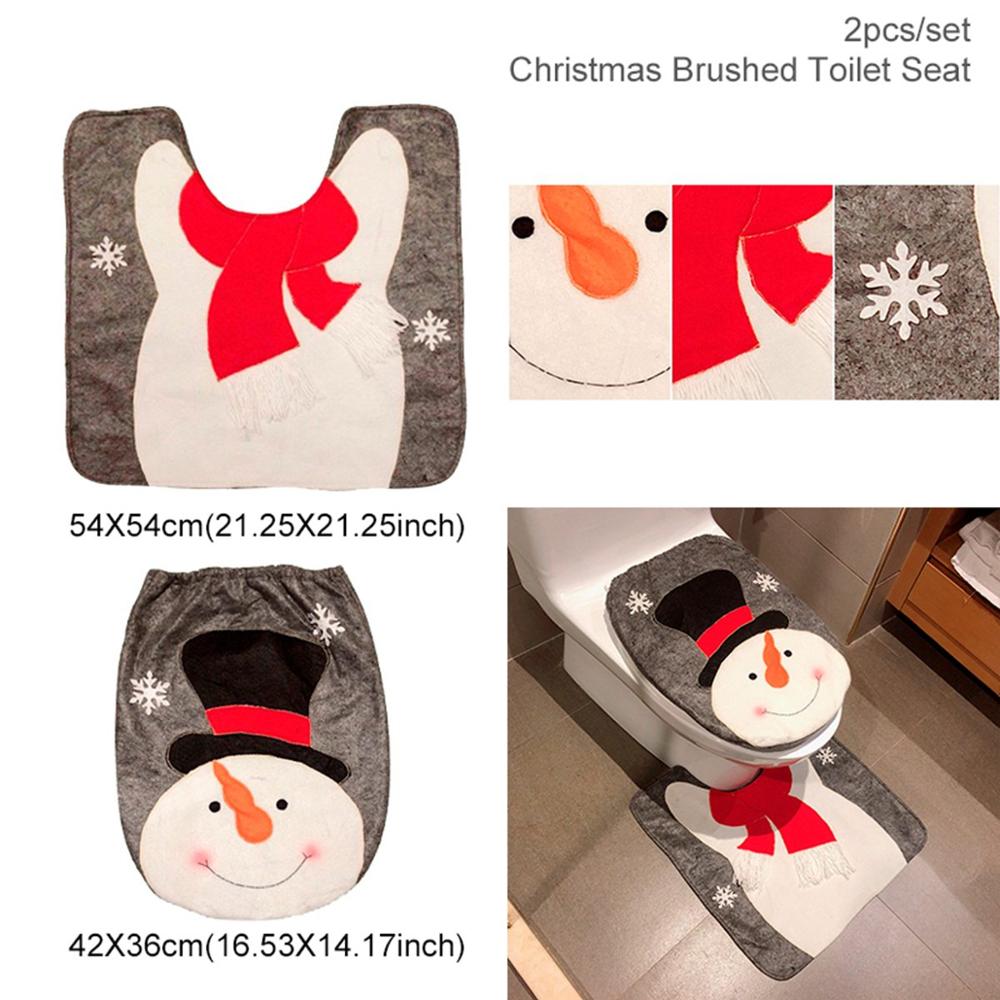 Christmas Merry Bathroom Curtain Santa Claus Toilet Seat Decorations
