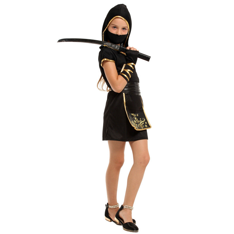 Girls’ Black and Gold Ninja Costume for Halloween