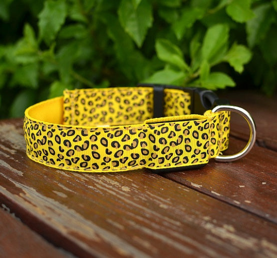 Leopard LED Dog Collar - Adjustable Light-Up Safety Collar, Battery or Rechargeable