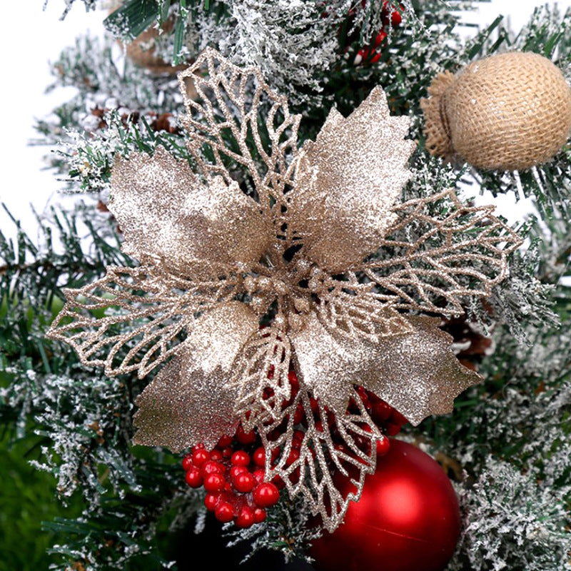 Christmas Glitter Artifical Flowers Tree Decorations for Home Fake