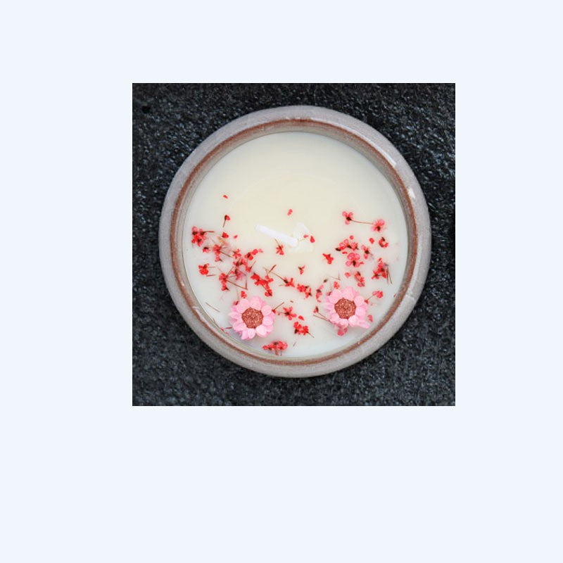 Ceramic Cup Scented Candle with Dried Flowers - Aromatherapy Gift