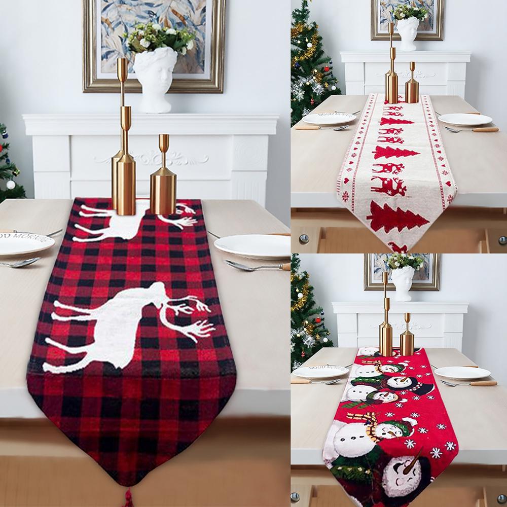 Christmas Cotton and Linen Embroidery Table Runner | Holiday Gift