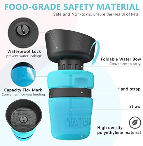Foldable Dog Travel Water Bottle 520 ml - Leakproof Portable Pet Drinker