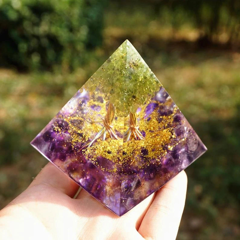 Natural Tiger Eye Orgonite Pyramid Healing Crystals Centerpiece Energy