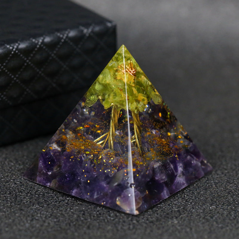 Natural Tiger Eye Orgonite Pyramid Healing Crystals Centerpiece Energy