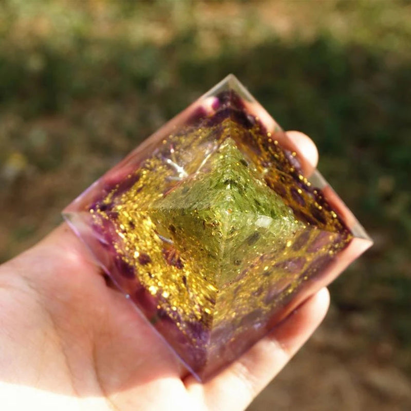 Natural Tiger Eye Orgonite Pyramid Healing Crystals Centerpiece Energy