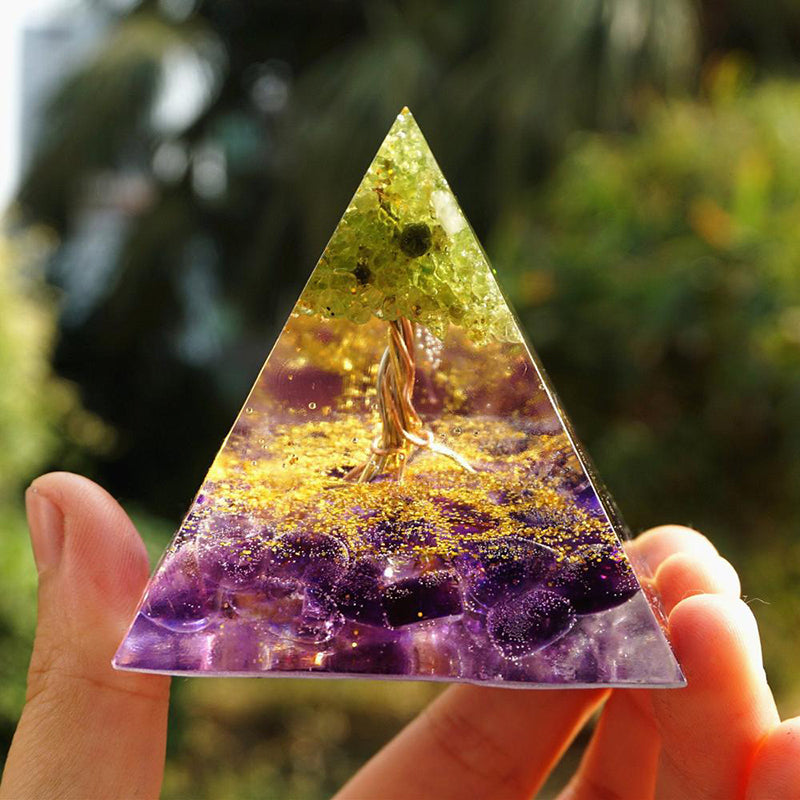 Natural Tiger Eye Orgonite Pyramid Healing Crystals Centerpiece Energy
