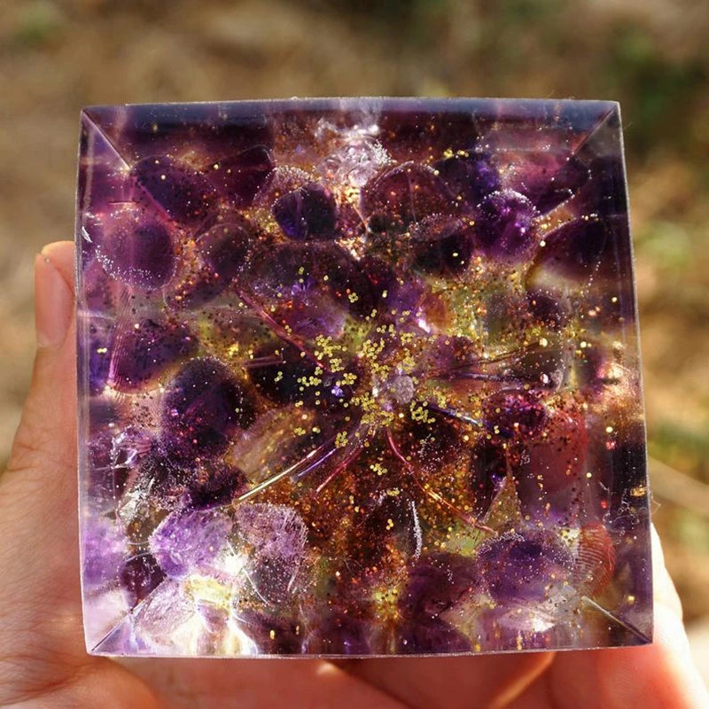 Natural Tiger Eye Orgonite Pyramid Healing Crystals Centerpiece Energy
