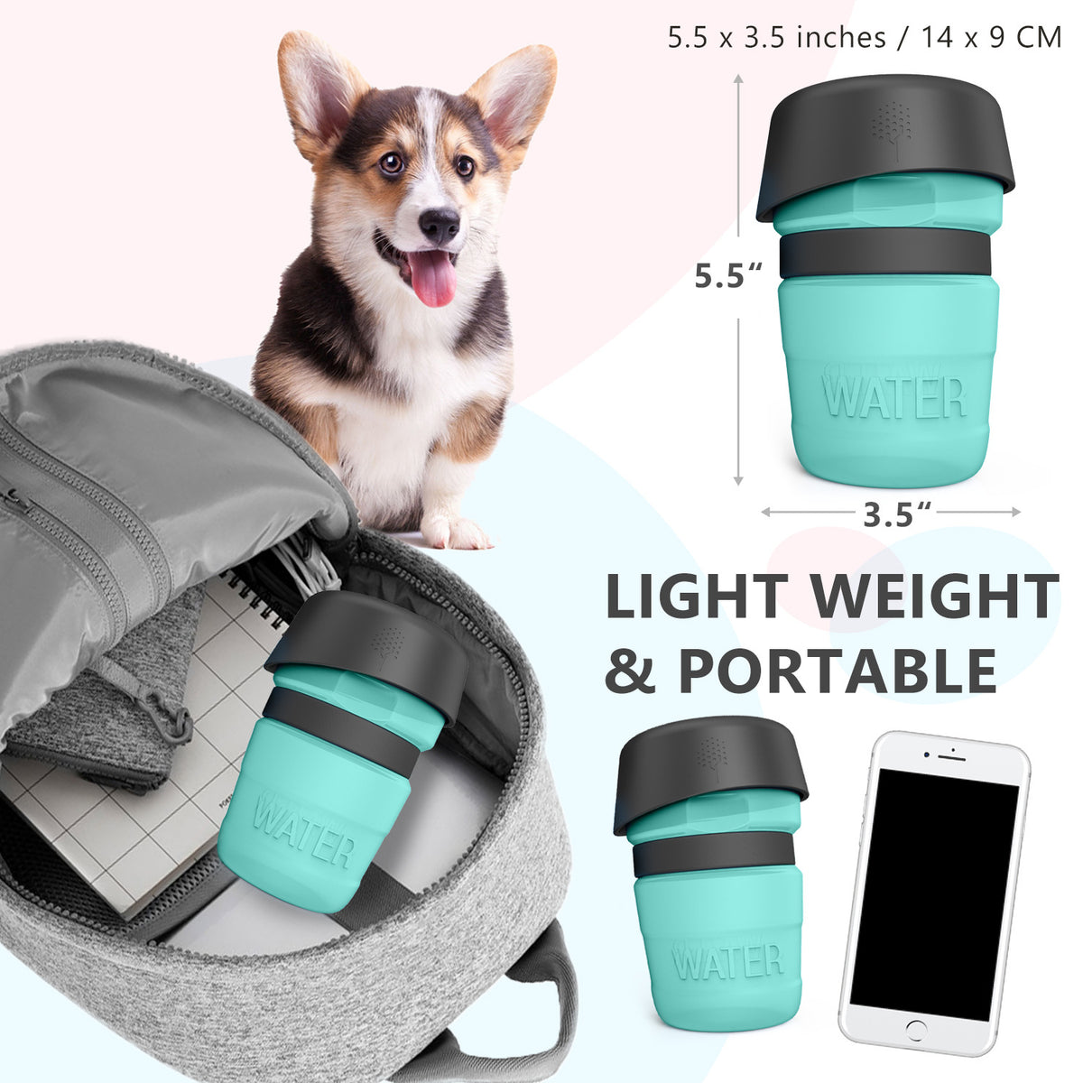 Foldable Dog Travel Water Bottle 520 ml - Leakproof Portable Pet Drinker