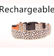 Leopard LED Dog Collar - Adjustable Light-Up Safety Collar, Battery or Rechargeable