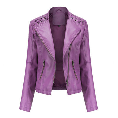 Women's Leather Jackets Short Slim Thin Ladies Motorcycle Suits