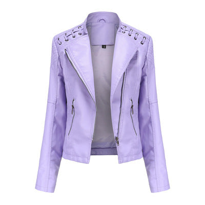 Women's Leather Jackets Short Slim Thin Ladies Motorcycle Suits