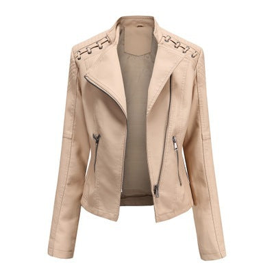 Women's Leather Jackets Short Slim Thin Ladies Motorcycle Suits